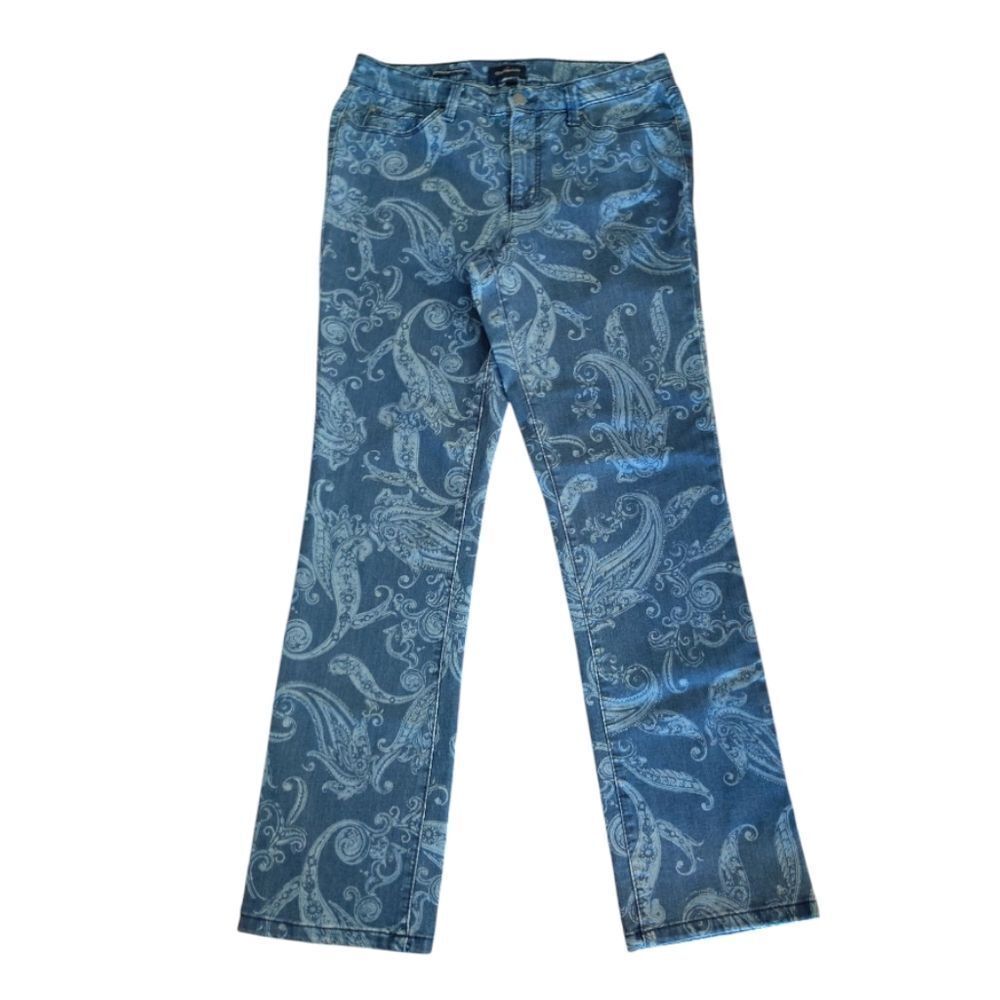 Charter Club Blue White Paisley Lexington Straight Leg Jeans SZ 10